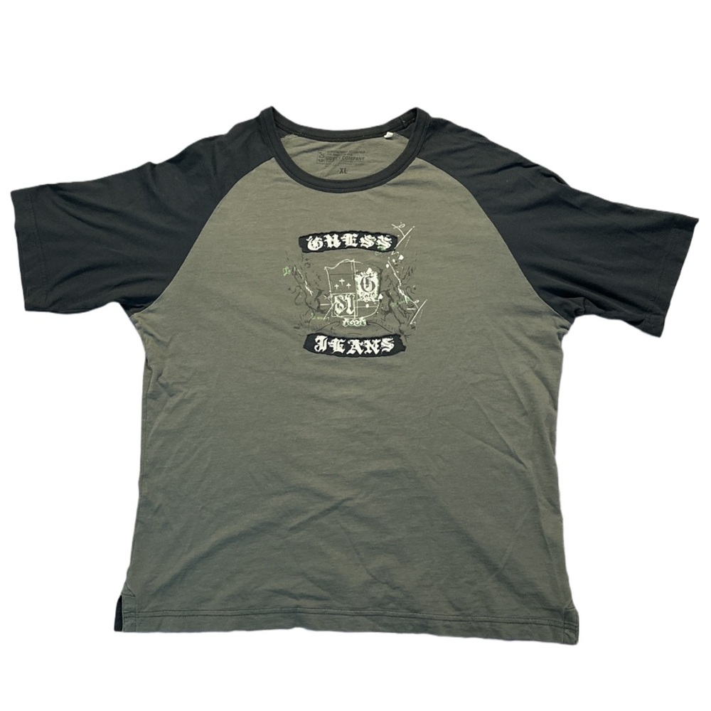 Guess Two-Tone Black and Olive Green Raglan Tee